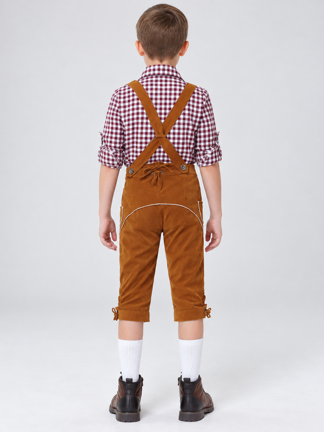 Children's Bavarian-Style Costume, Plaid, Shorts with Suspenders