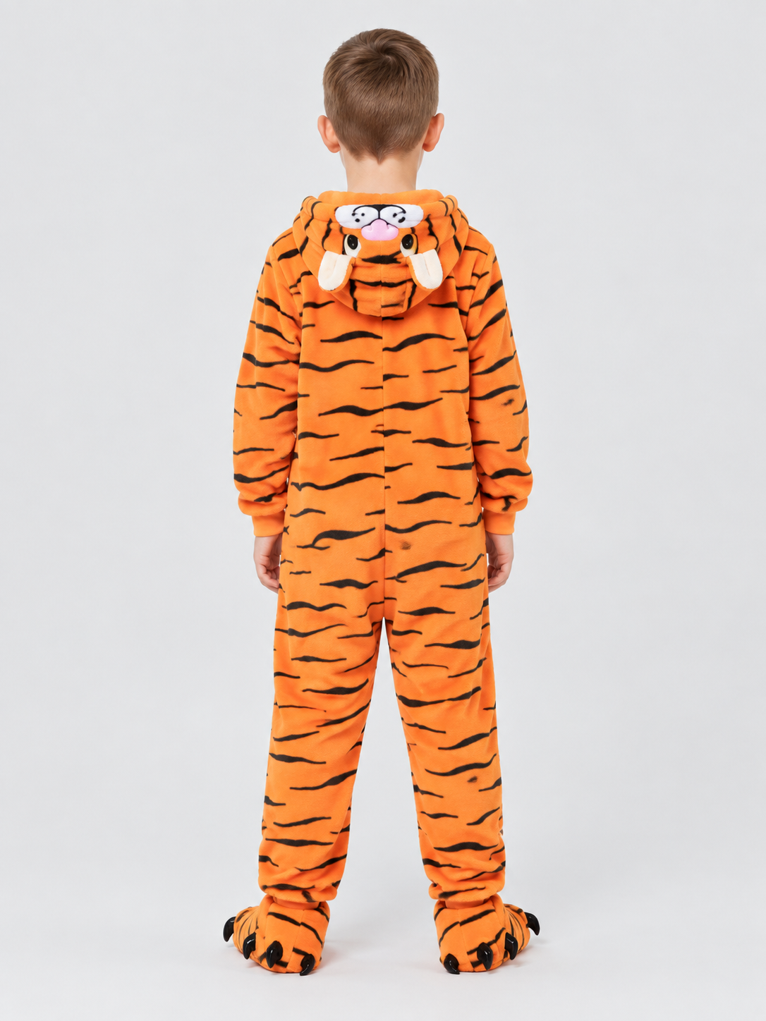Kids' Pajama Jumpsuit Orange with Tiger Stripes
