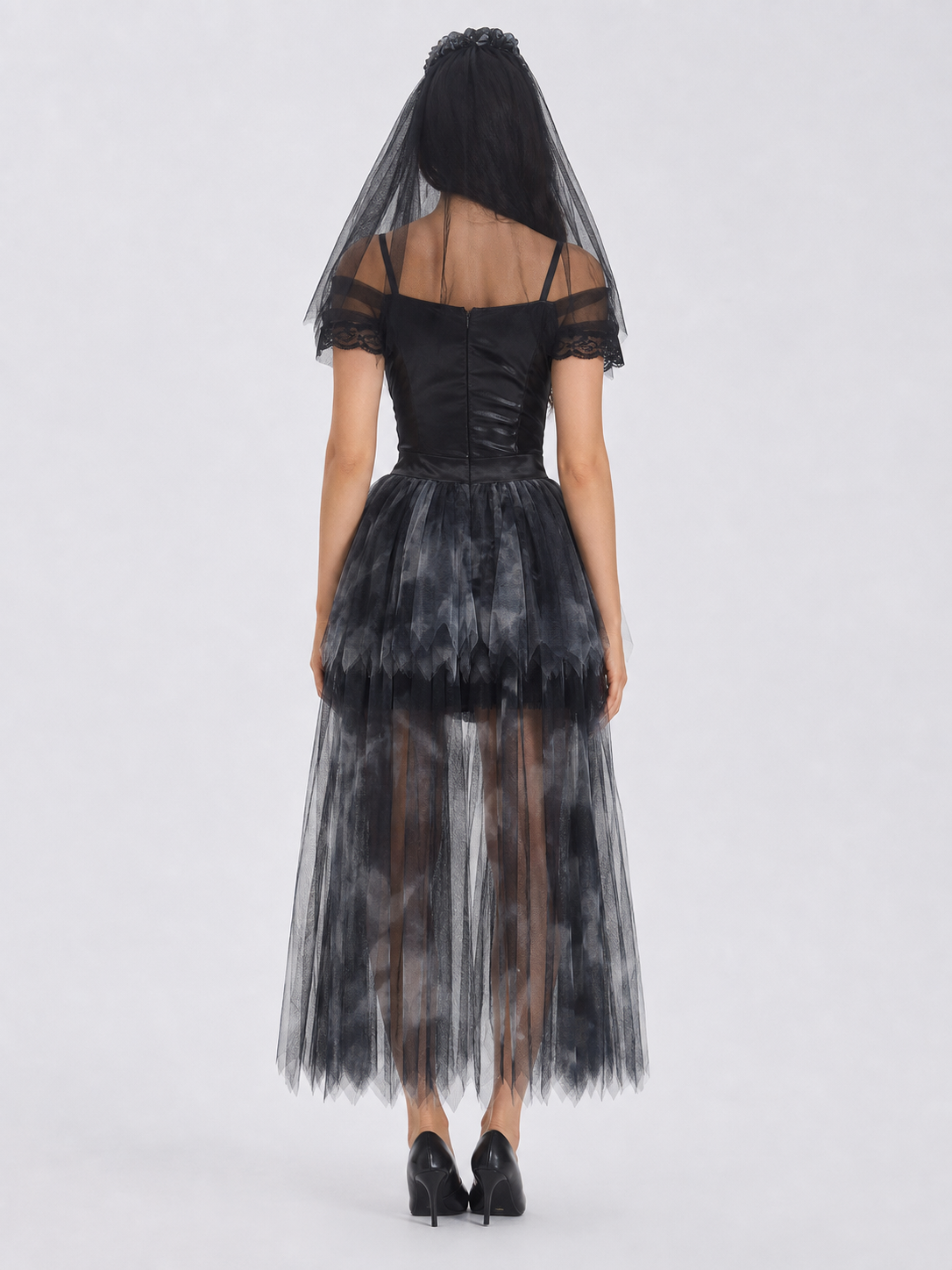 Gothic Black Cosplay Dress, Shorter in Front