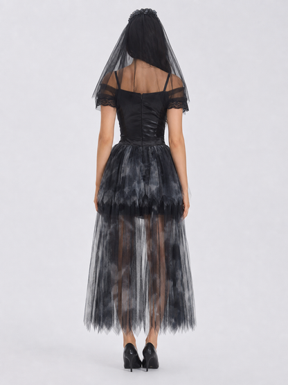 Gothic Black Cosplay Dress, Shorter in Front