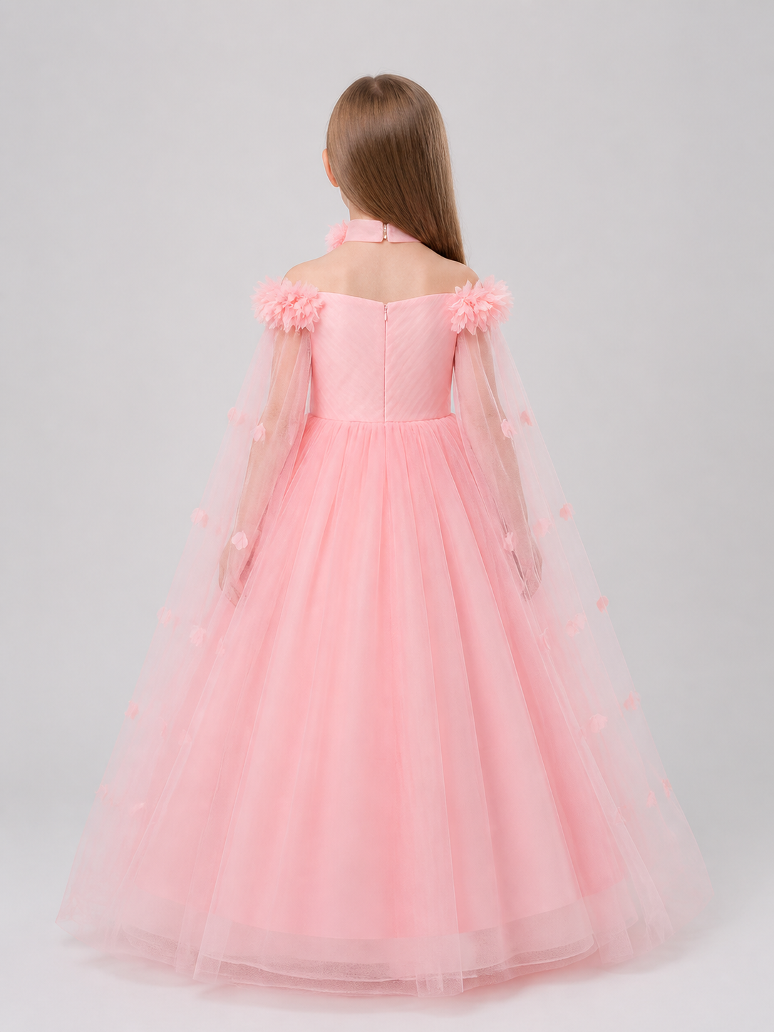 Pink Layered Tulle Princess Dress back view