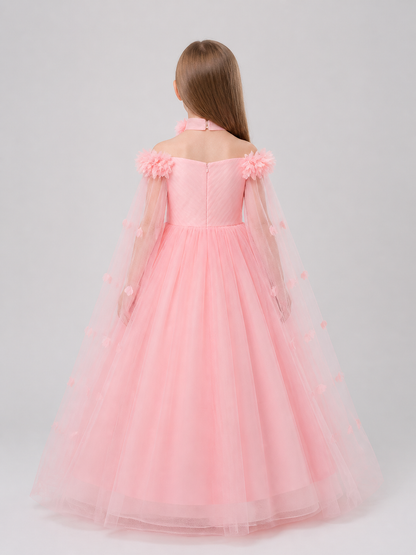 Pink Layered Tulle Princess Dress back view