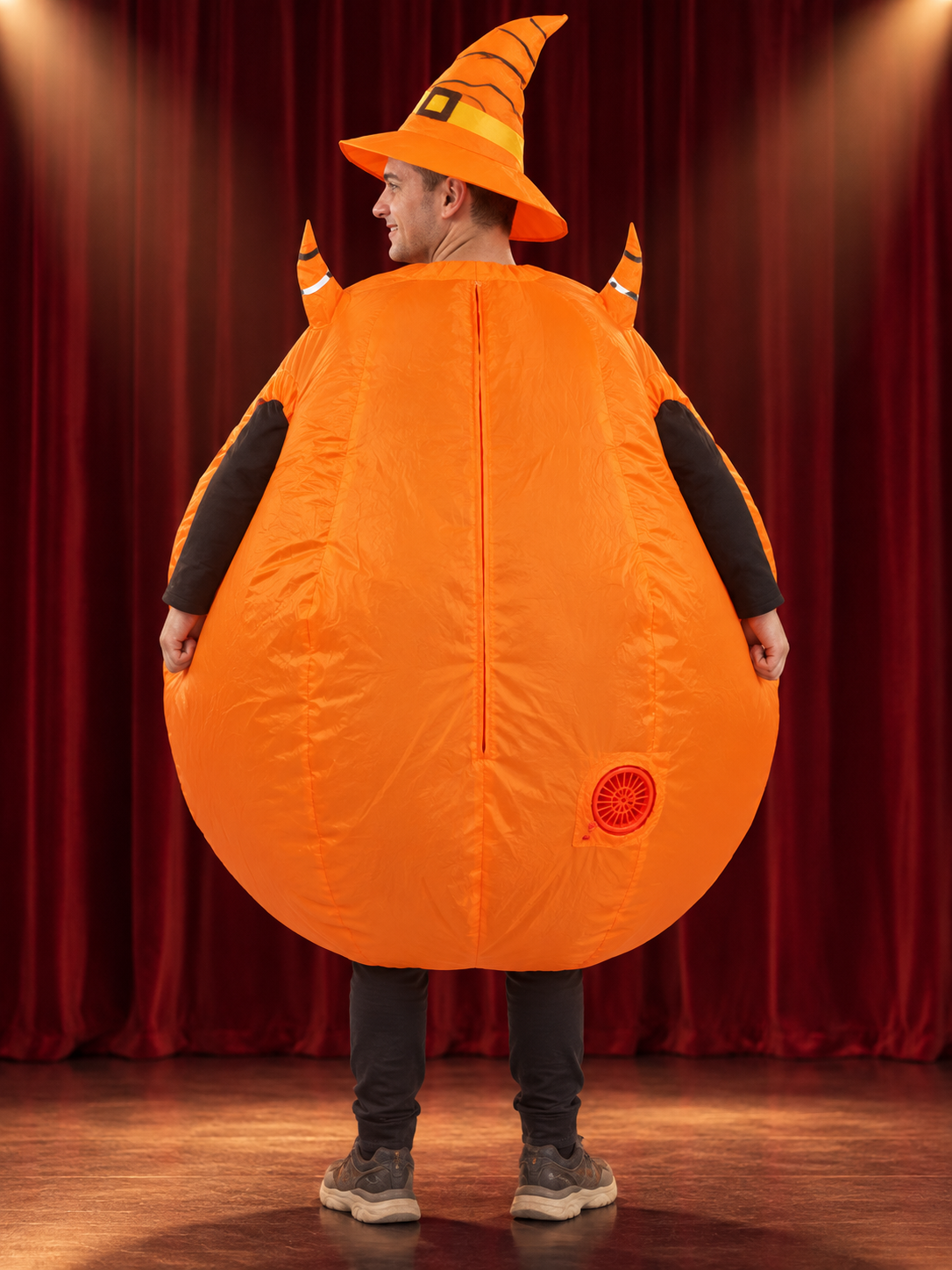 Inflatable Pumpkin Costume with Orange Hat and Fan