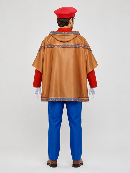 Mario Cosplay Costume with Cape, Hat, and Gloves back view
