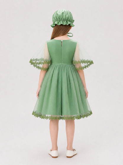 Dress Set with Hat, Green, Tulle back view