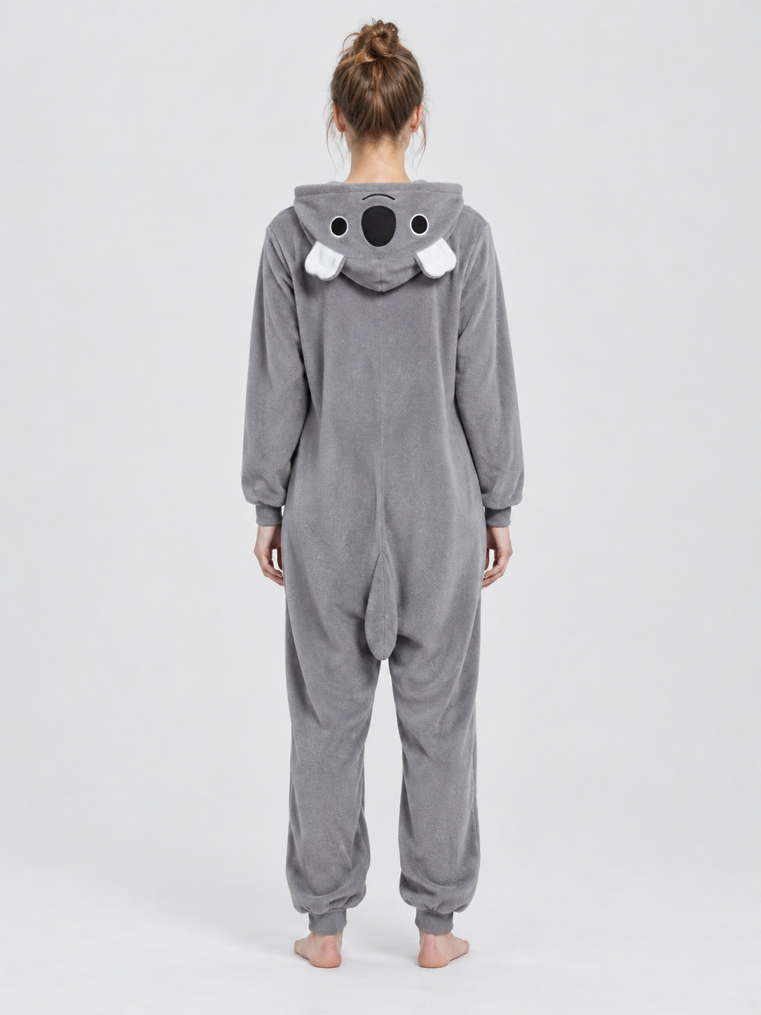 Gray Fleece Hooded Pajama Jumpsuit with Animal Face Hood