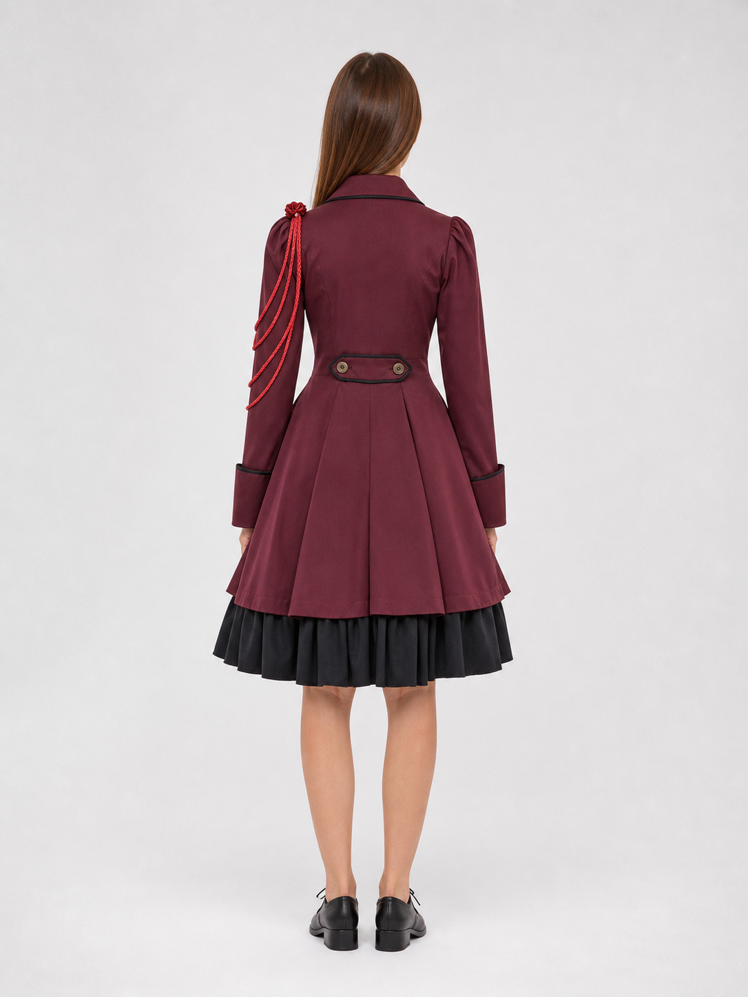 Gothic burgundy dress with sleeves and a bow