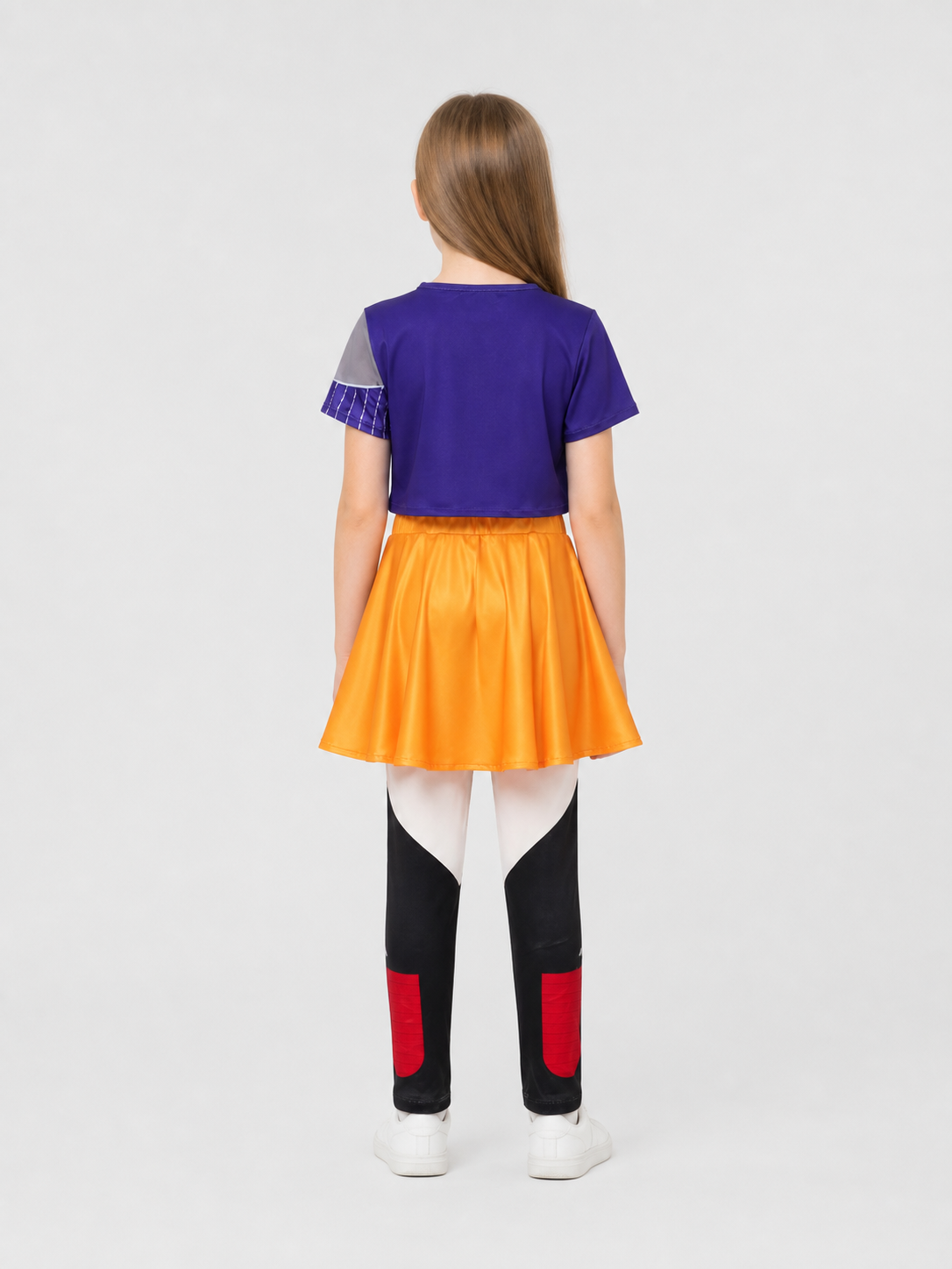 Kids' Costume: Purple T-Shirt and Orange Skort back view