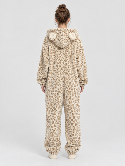 Leopard Print Jumpsuit Pajama with Ears