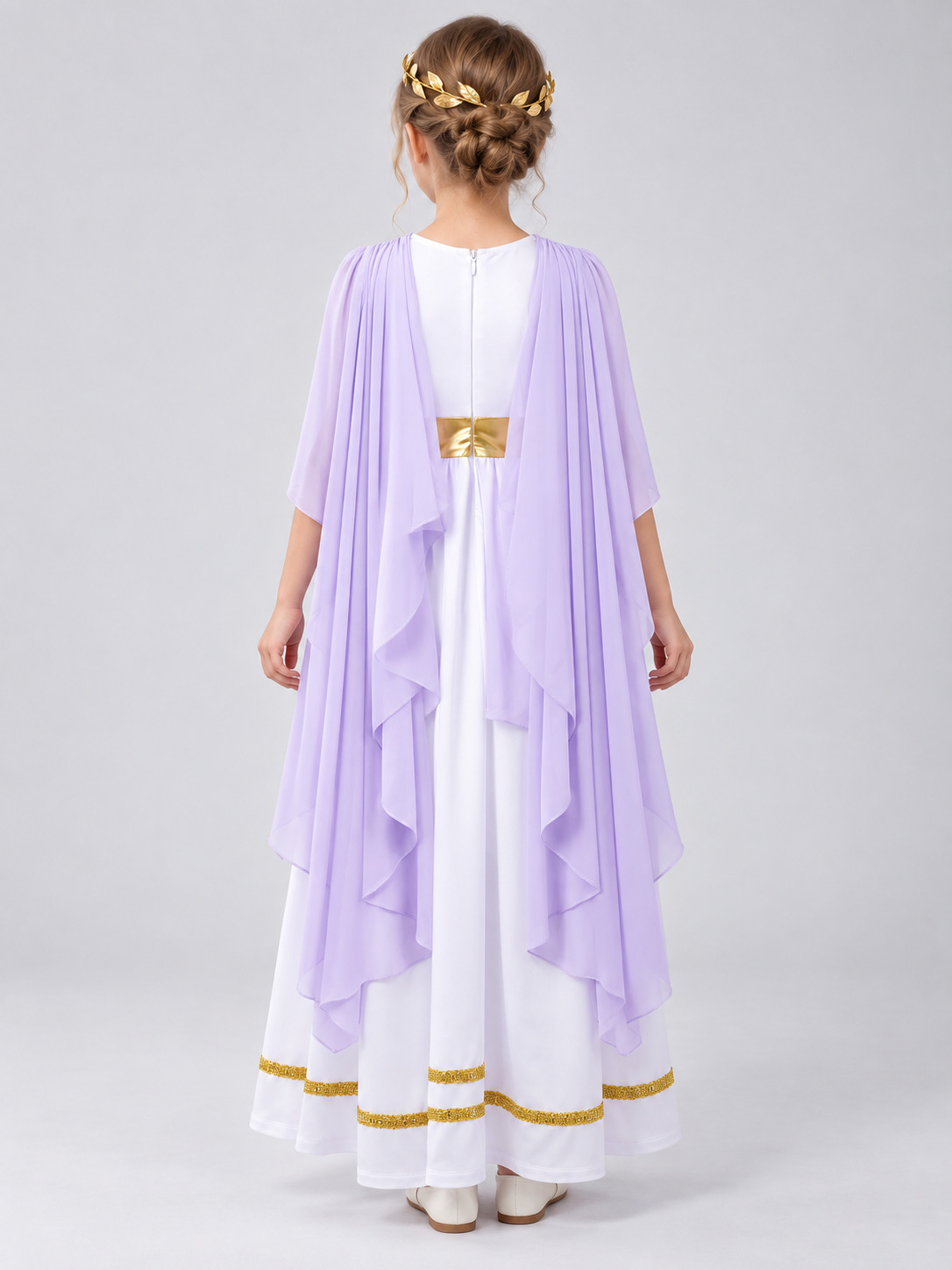 Greek-Style Dress with Draping and Gold Trim
