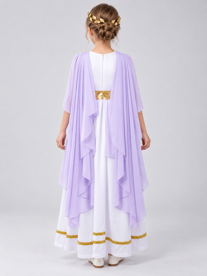 Greek-Style Dress with Draping and Gold Trim
