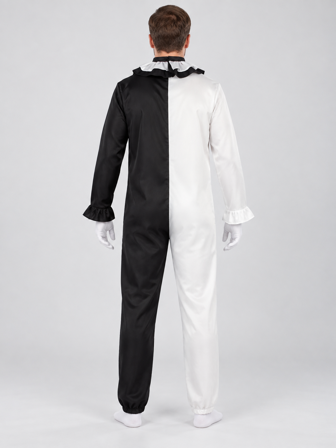 Black and White Clown Costume with Ruffles and Pom-Poms, 3 Pieces