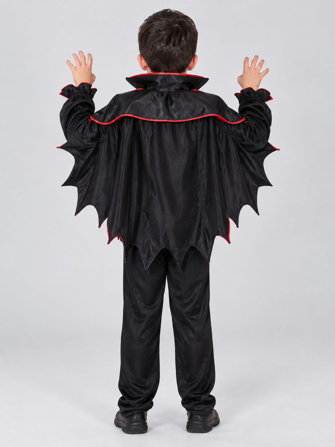 Kids' Vampire Costume with Cape and Fangs, Black and Red