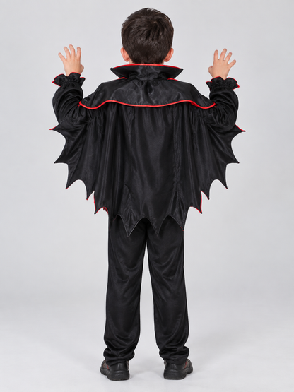 Kids' Vampire Costume with Cape and Fangs, Black and Red