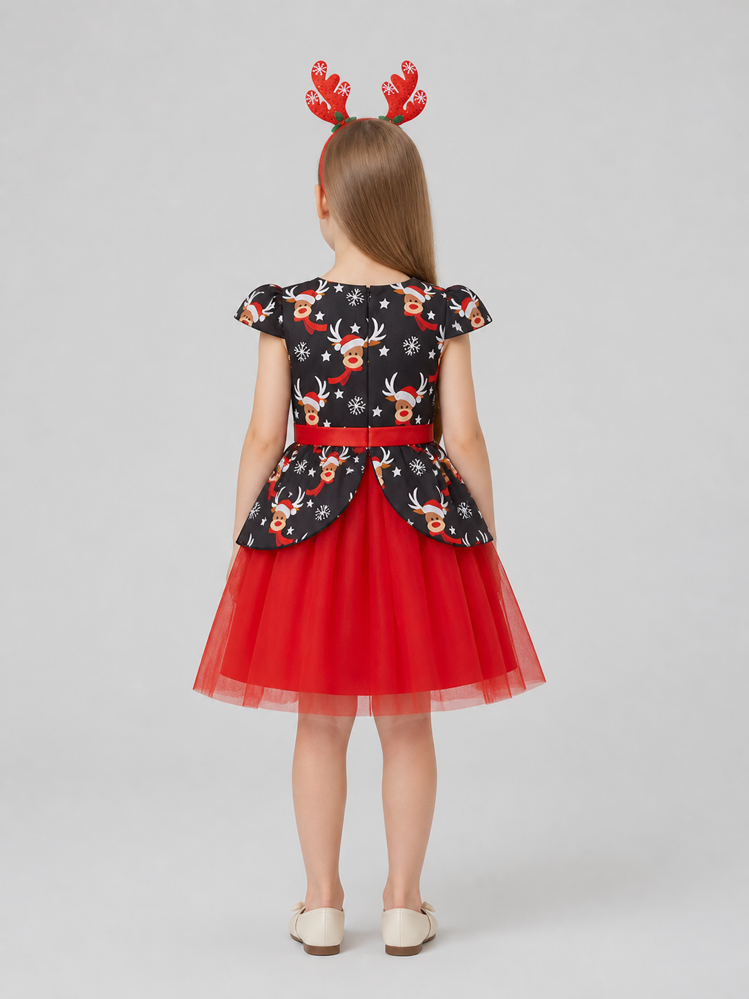 Children’s Christmas Dress with Tulle Skirt and Headband back view