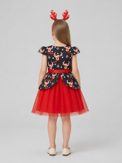 Children’s Christmas Dress with Tulle Skirt and Headband back view