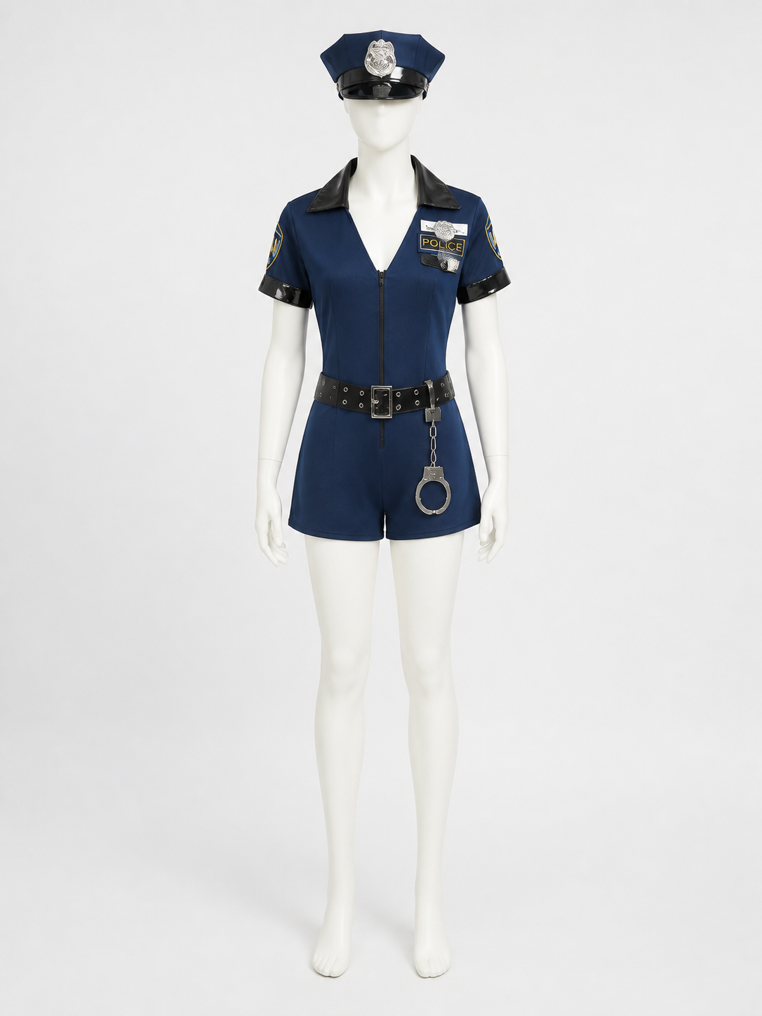 Women's Police Costume Set, Short-Sleeve Uniform with Hat, Belt and Handcuffs back view