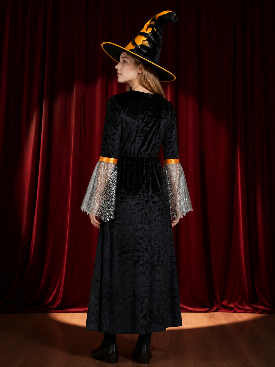 Witch Costume Dress with Hood for Halloween back view