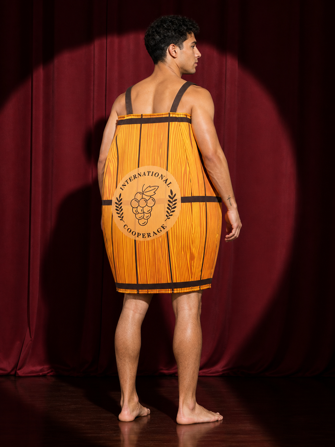 Halloween Barrel Costume with Round Emblems back view
