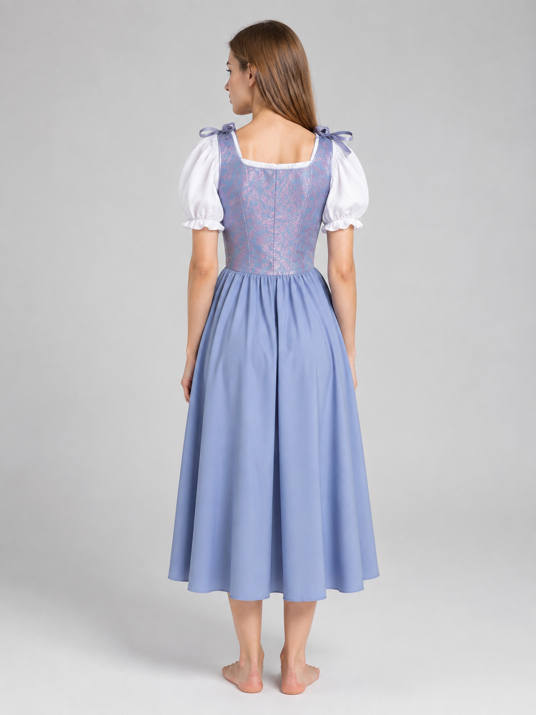 Dress with a Corset Bodice and White Blouse back view