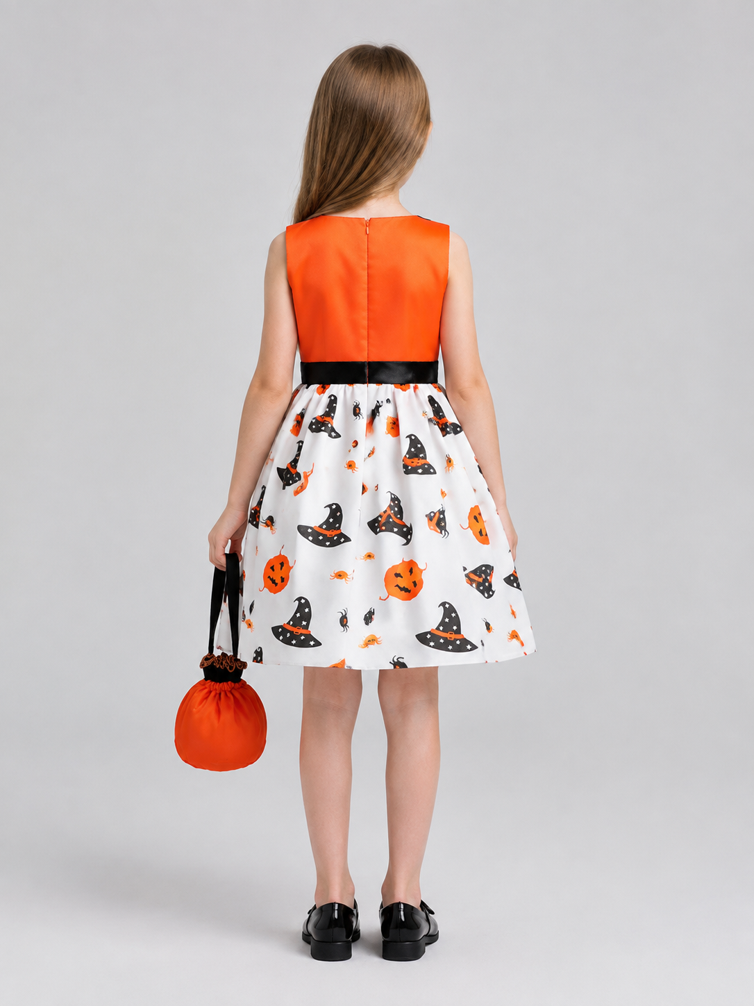 Children's Halloween Costume Dress with Orange Handbag back view