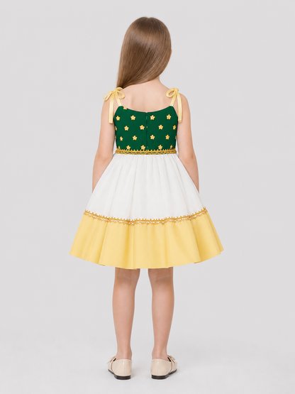 Festive Dress with Floral Print and Full Skirt back view