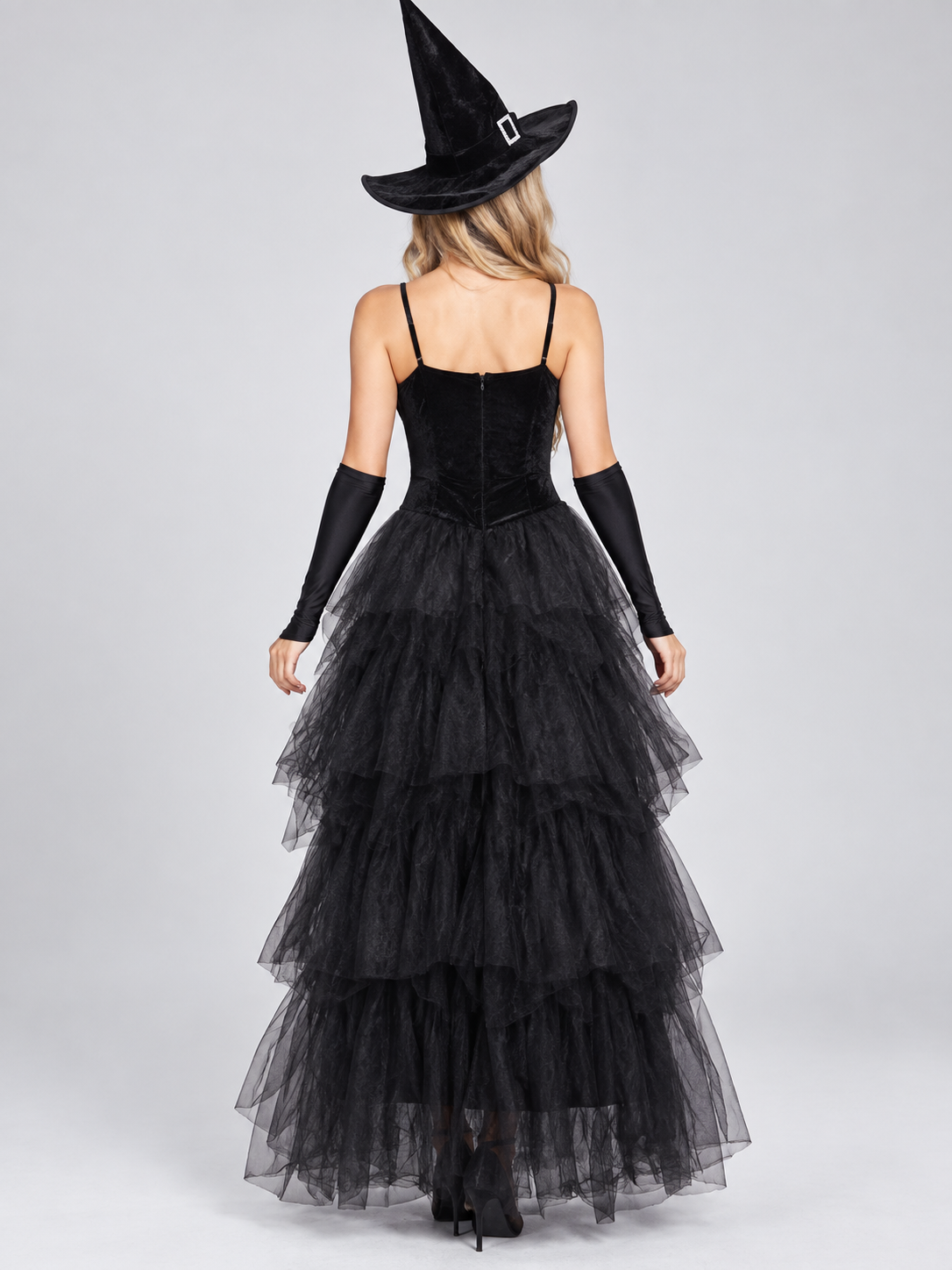 Witch Halloween Costume with Black Dress and Hat