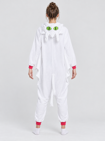 White Kigurumi Pajama with Hood, Ears, and Tail