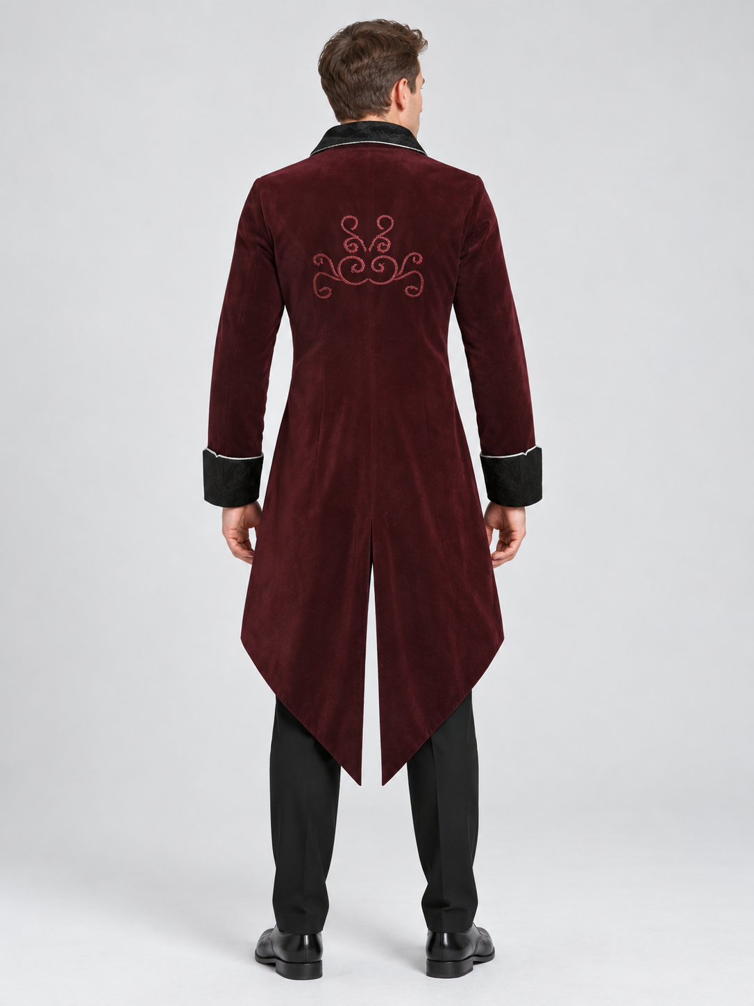 Burgundy Embroidered Vampire Carnival Tailcoat
