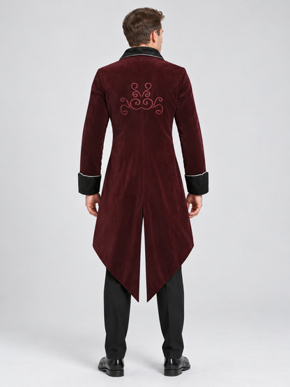 Burgundy Embroidered Vampire Carnival Tailcoat