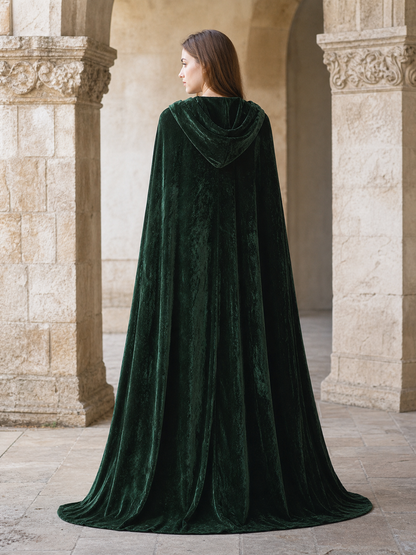 Dark green hooded velvet costume cape product view 65