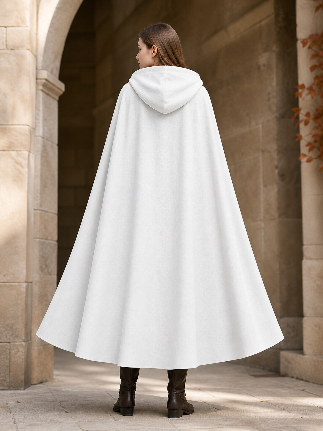 White medieval costume cloak with hood