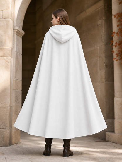 White medieval costume cloak with hood