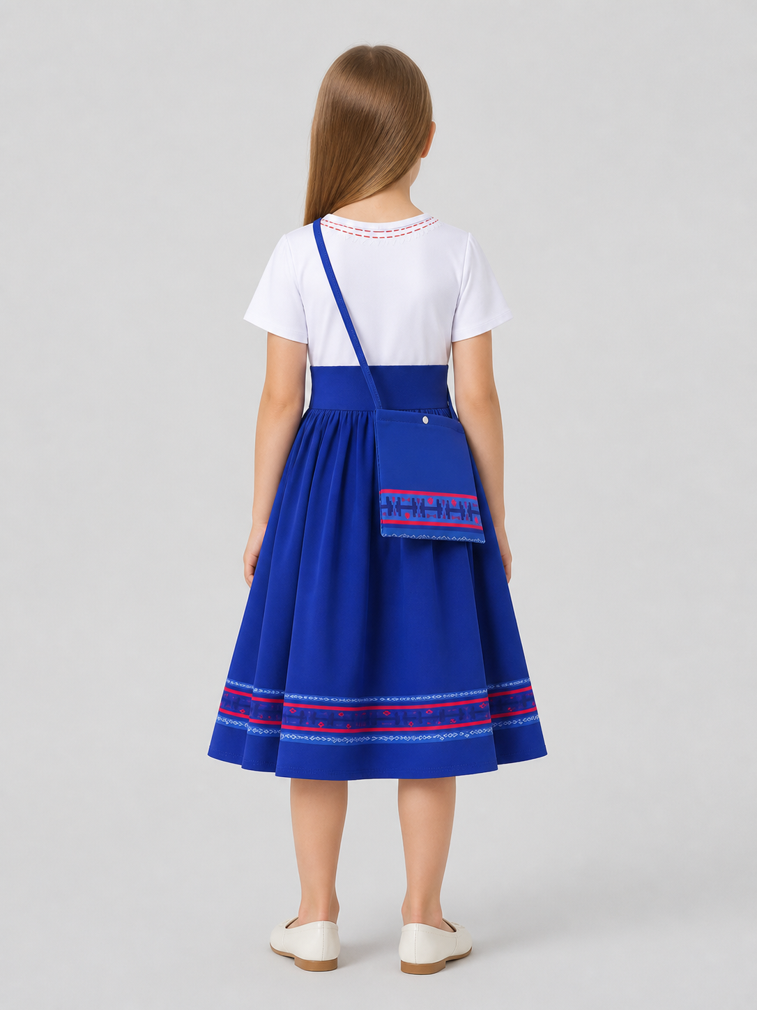 Children’s cosplay dress with handbag, white and blue back view