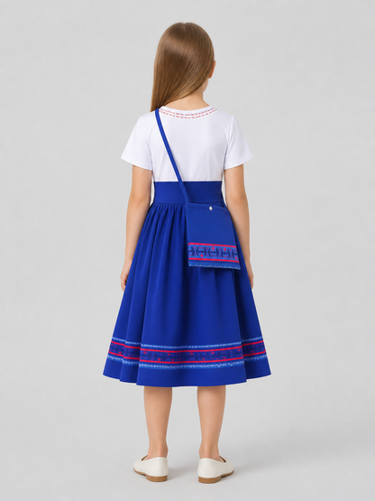 Children’s cosplay dress with handbag, white and blue back view