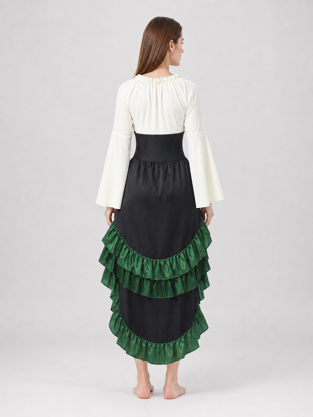 Asymmetrical Costume Dress with Ruffles and Lacing