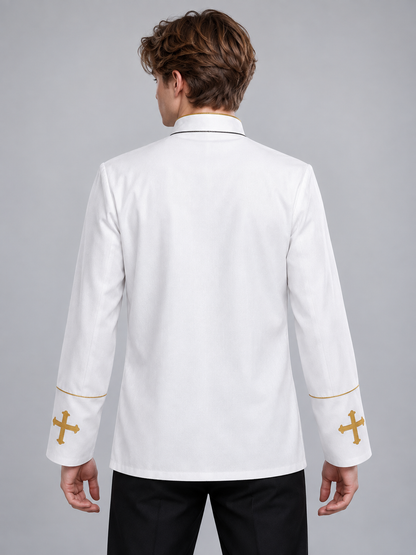 White Priest Costume with Embroidered Crosses