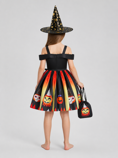 Halloween Witch and Pumpkin Costume Dress, 3 Pieces back view
