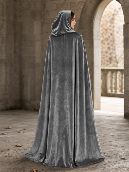 Gray Hooded Long Costume Cape