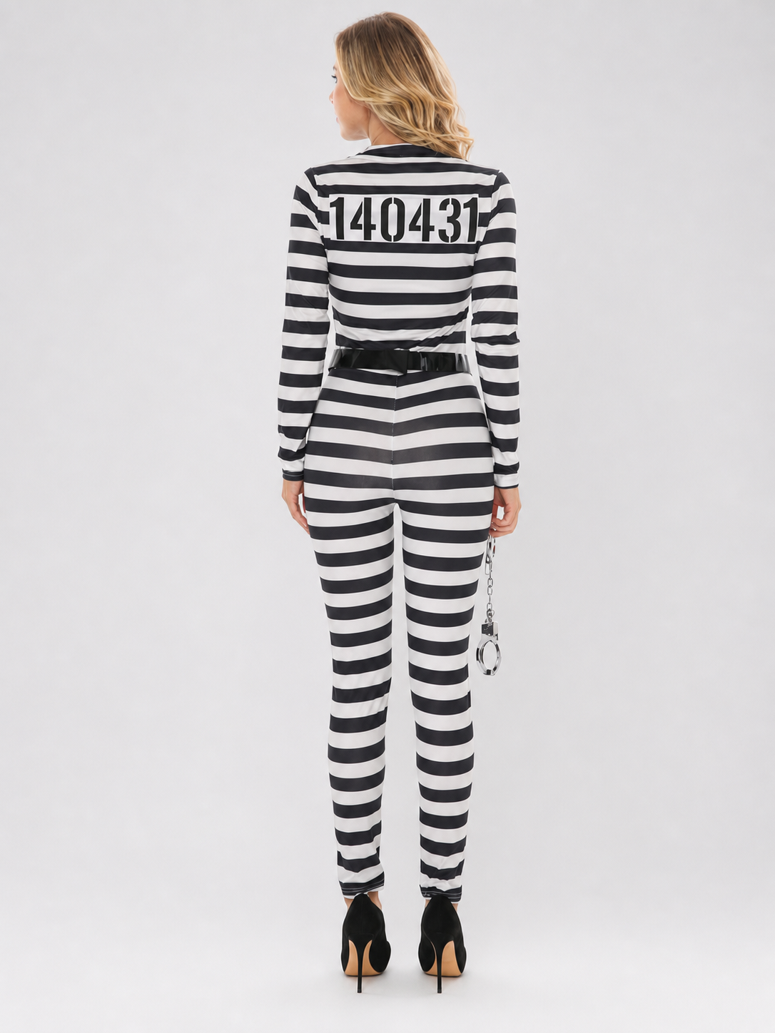 Striped carnival jumpsuit with number print