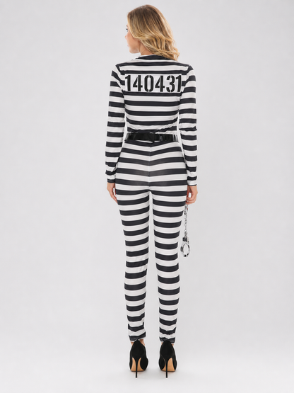 Striped carnival jumpsuit with number print