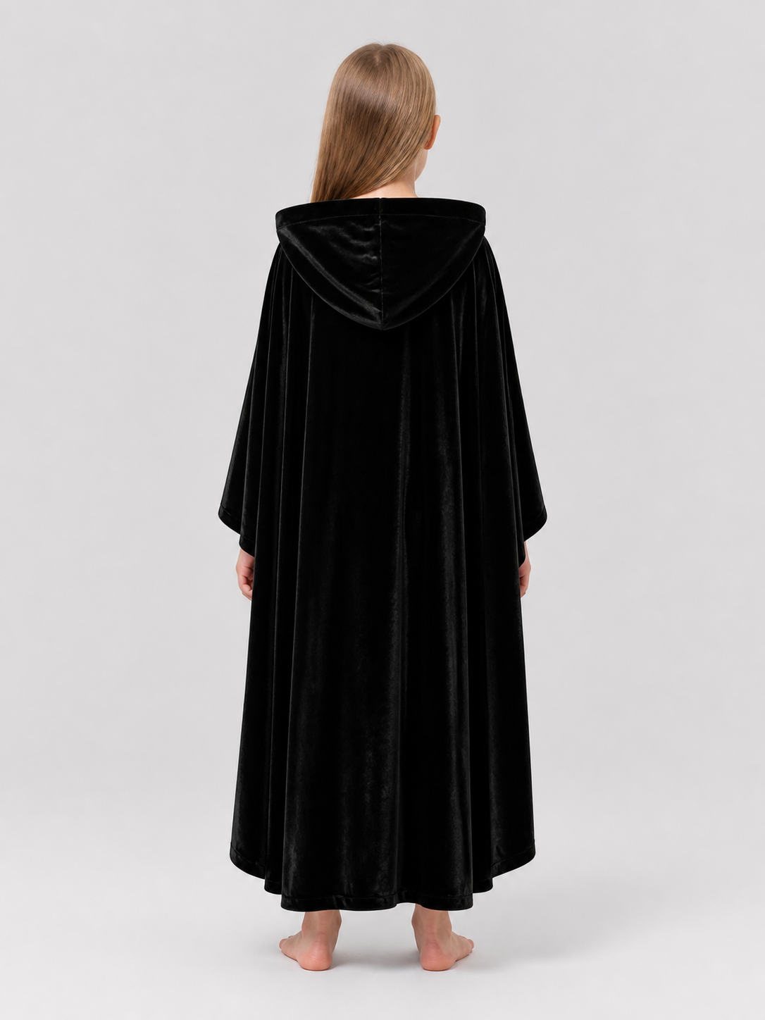Black Hooded Halloween Cloak, Long and Loose-Fitting back view