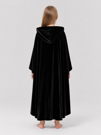 Black Hooded Halloween Cloak, Long and Loose-Fitting back view