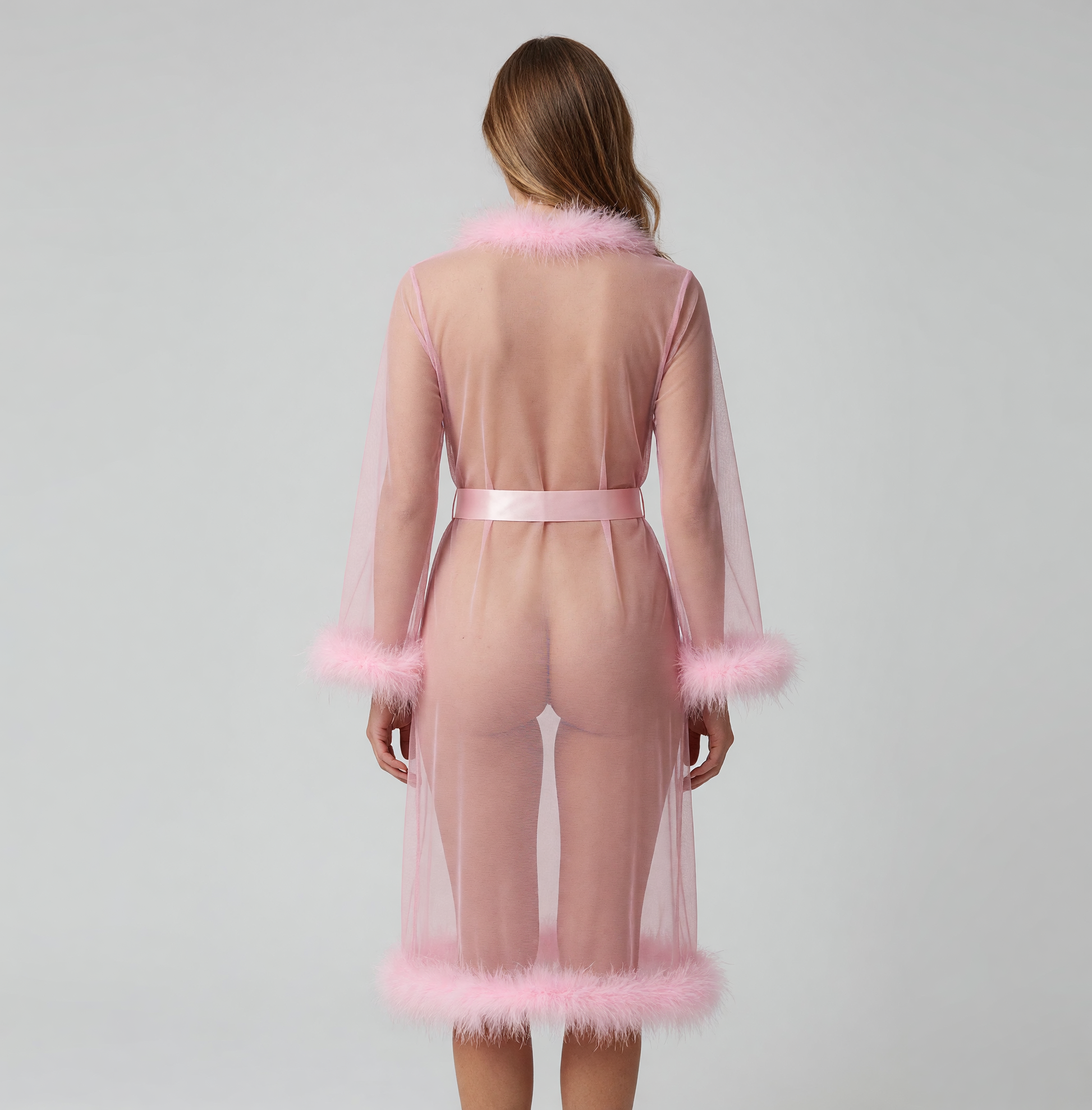 Open-Front Long Robe with Fluffy Trim