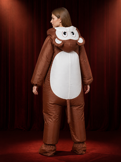 Customizable Inflatable Monkey Animal Onesie, Brown White Halloween Party back view
