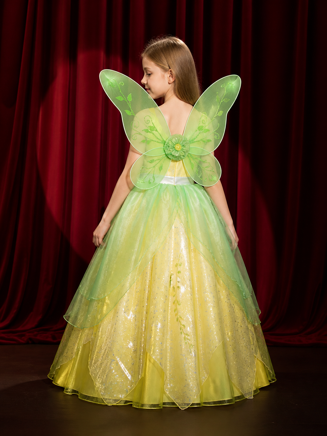Girl's Fairy Princess Costume Dress, Butterfly Wings Glitter Tulle Halloween back view