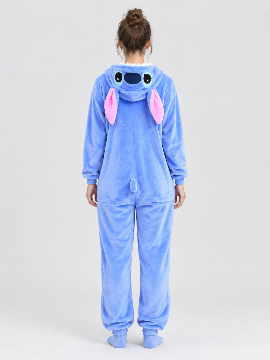 Blue Flannel Hooded Pajama Jumpsuit with Ears