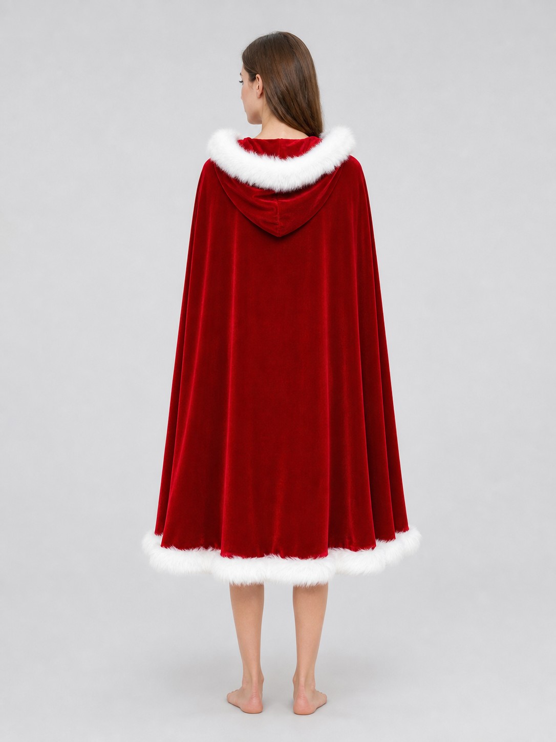 Red Christmas Hooded Cape with Fur Trim