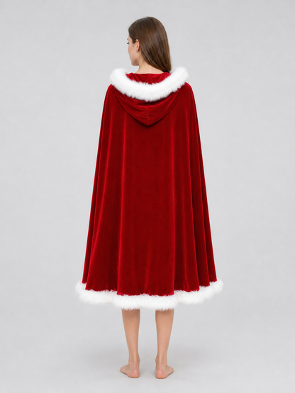 Red Christmas Hooded Cape with Fur Trim