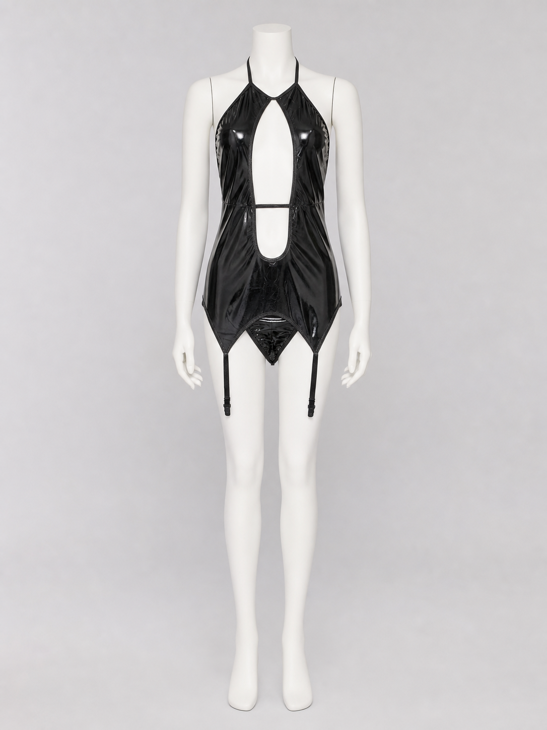 Black Erotic Bodysuit with Thin Straps and Cutout back view
